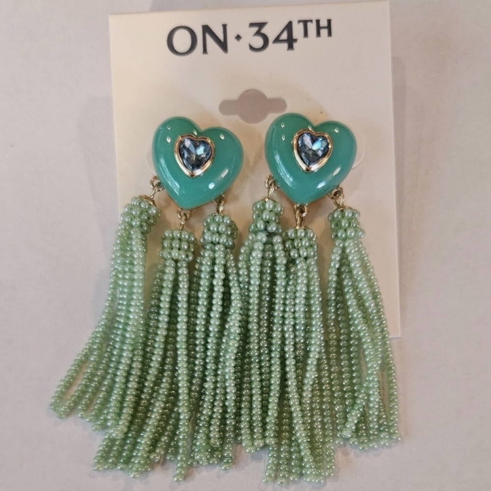 On 34th
Gold-Tone Crystal Heart & Beaded Fringe Drop Earrings - Picture 7 of 12